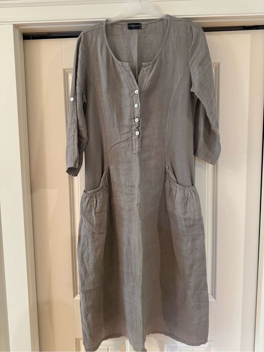 100% LINEN❤️Relaxed Linen Tunic Dress - Gray PTP20 1/2 length 46 1/2